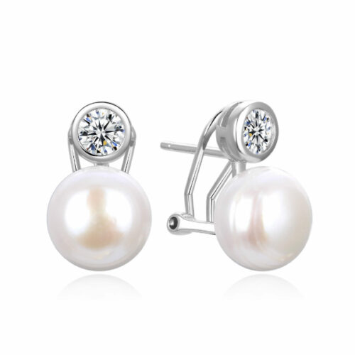 Pendientes plata perla y circonita cierre omega DP2024553 Joyería Rincón